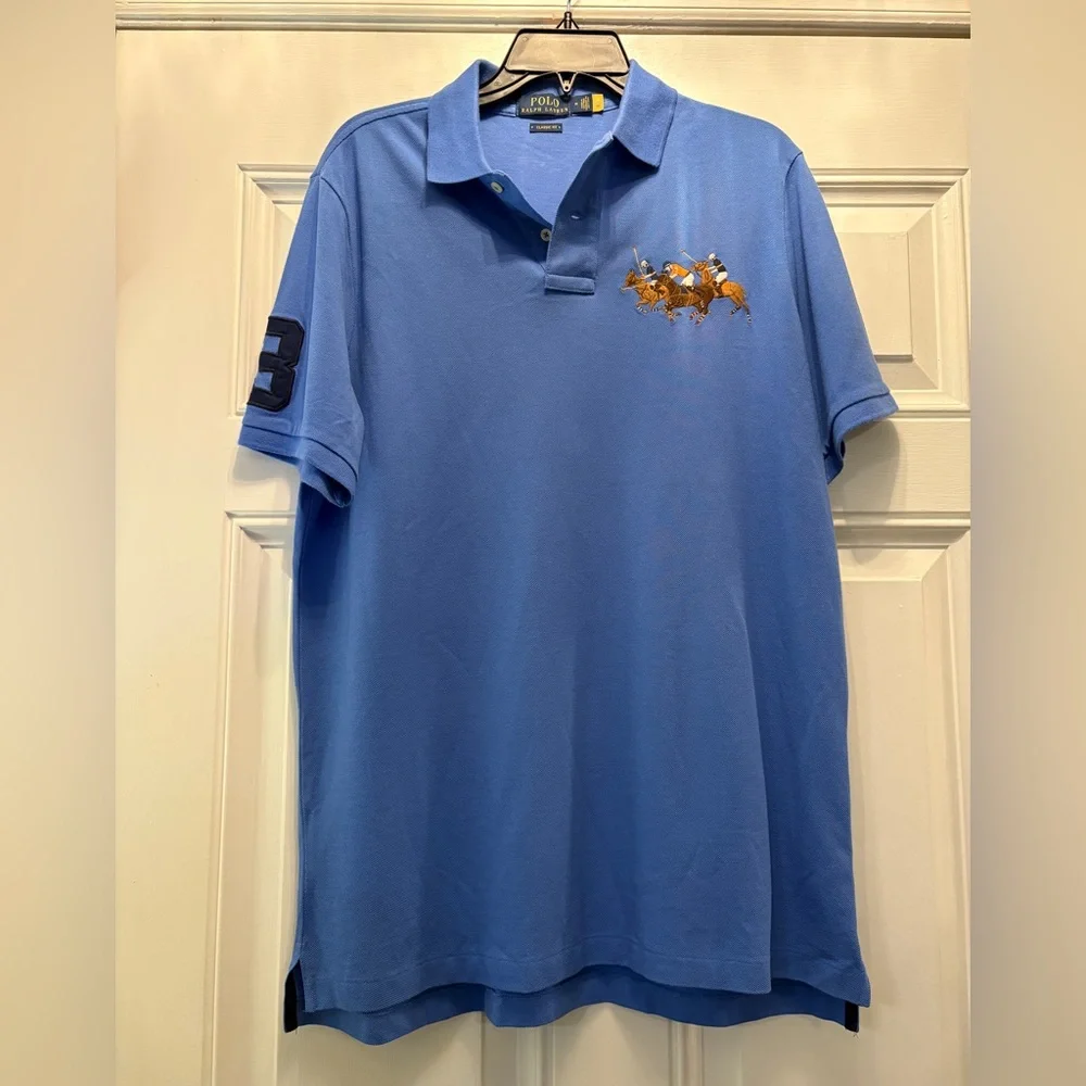 Ralph Lauren Men’s‎ Classic Fit Triple Pony Blue Polo Shirt Med